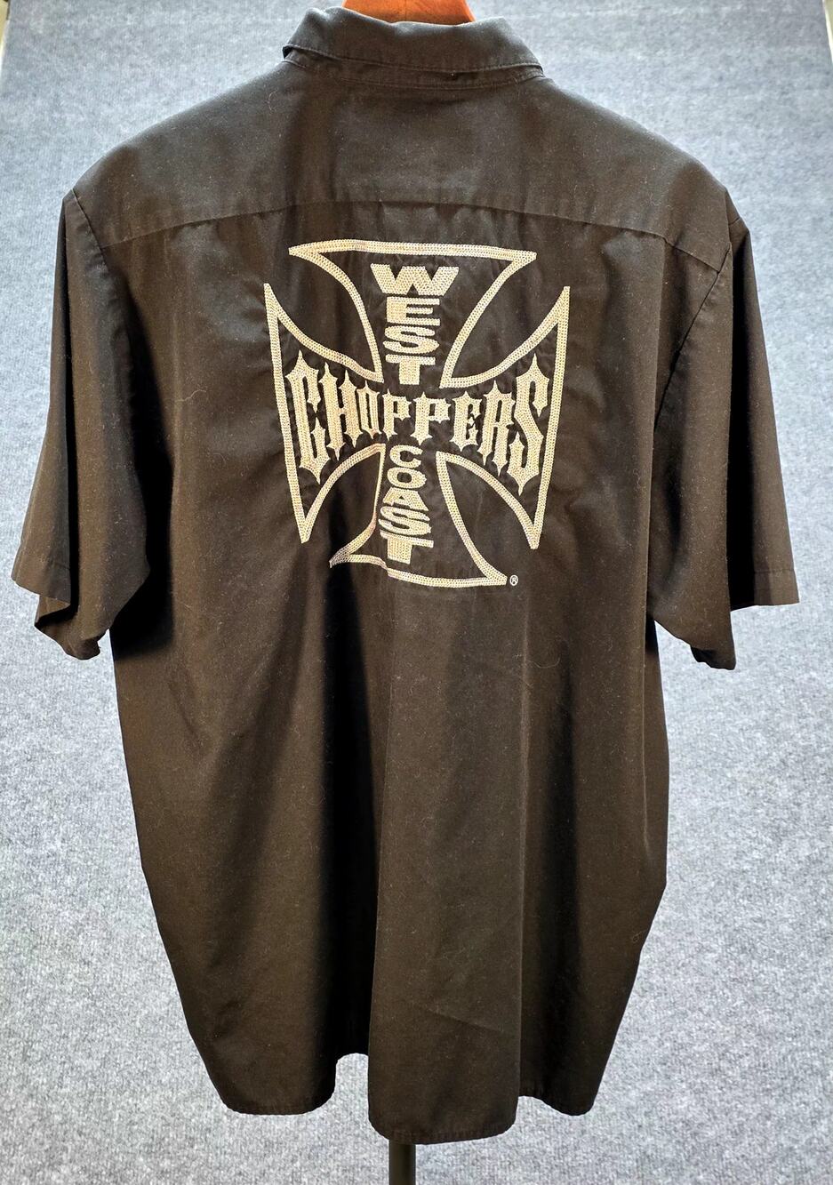 VTG West Coast Choppers Work Shirt Jesse James MC Club Embroidered Black XL Y2K